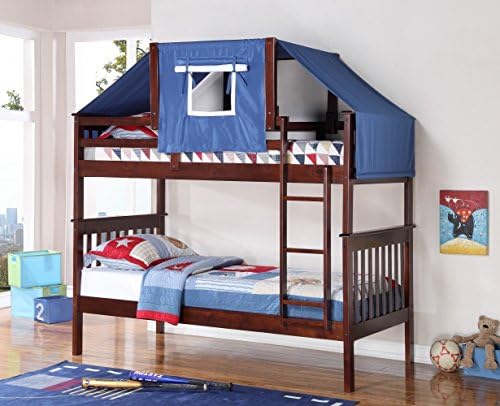 Loft Twin Bed with Blue Bunk Bed Tent Kit & Free Storage Pockets