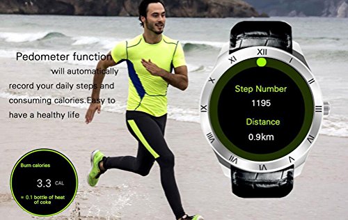 L@YC New Android 5.1 Support WiFi Call GSM850/900/1800/1900 CPU MTK6580 Quad 1.3GHZ Smart Watch Pedometer Heart Rate Monitoring Support Nano SIM Card, Black