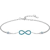 Bellitia Jewelry Infinity Love Bracelet for Women, 925 Sterling Silver Turquoise Gemstone Bracelet Adjustable Bracelet for Birthday Anniversary Valentine's Day Mother's Day