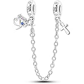 Parmuz 925 Sterling silver Safety Chain Charm Dangle Pendants Clip Beads for Bracelet Love Butterfly Evil Eye Stopper Spacer Charm for Woman