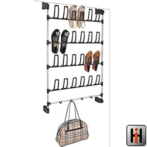 Puerta-zapatero para 12 pares de zapatos con 4 ganchos para bolsos etc