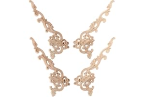 ASAKKURA 4pcs Unpainted Wood Carved Corner Onlay Appliques 12x6cm for Furniture Decorative Embellishments DIY