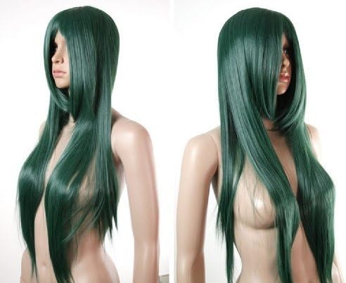 Tqglobal Azrael Haruka Naru Toki No Naka De Long Straight Green Heat Resistance Cosplay Wig Show & Party & Performance Hair Full Wigs