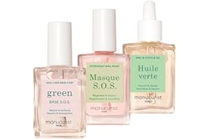 Manucurist Rescue Nail Care Kit -: 1 Strengthening Base Coat, 1 Night Mask for Nails, 1 Cuticle Oil - Nail Strengthener For Damaged Nails - Nail Growth - Christmas Gifts for Women - Gift Box