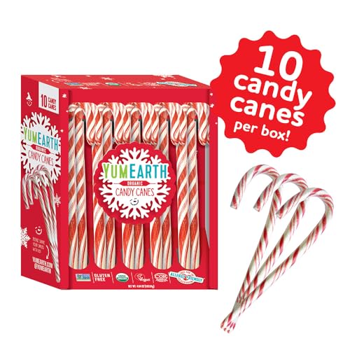 YUMEARTH ORGANIC CANDY CANES – INDIVIDUALLY WRAPPED FULL SIZE PEPPERMINT CANDY CANES – ALLERGY FRIENDLY, NON GMO, GLUTEN FREE, VEGAN, DYE FREE CHRISTMAS CANDY – 10 COUNT (PACK OF 1)
