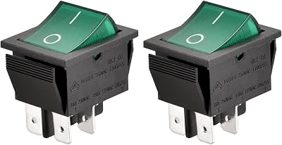 Heschen Rocker Switch ON-OFF DPST 4 Terminals Green Light 16A 250VAC 2Pack