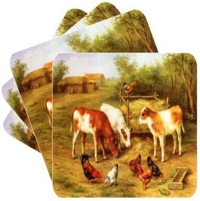 New Set of 4 Calves And Chicken Square Coasters