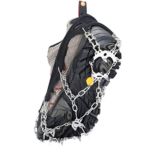 Uelfbaby Walk Traction Cleats Ice Snow Grips Anti Slip Stainless Steel Spikes 19 Teeths Crampons for Boots Shoes L/XL/XXL