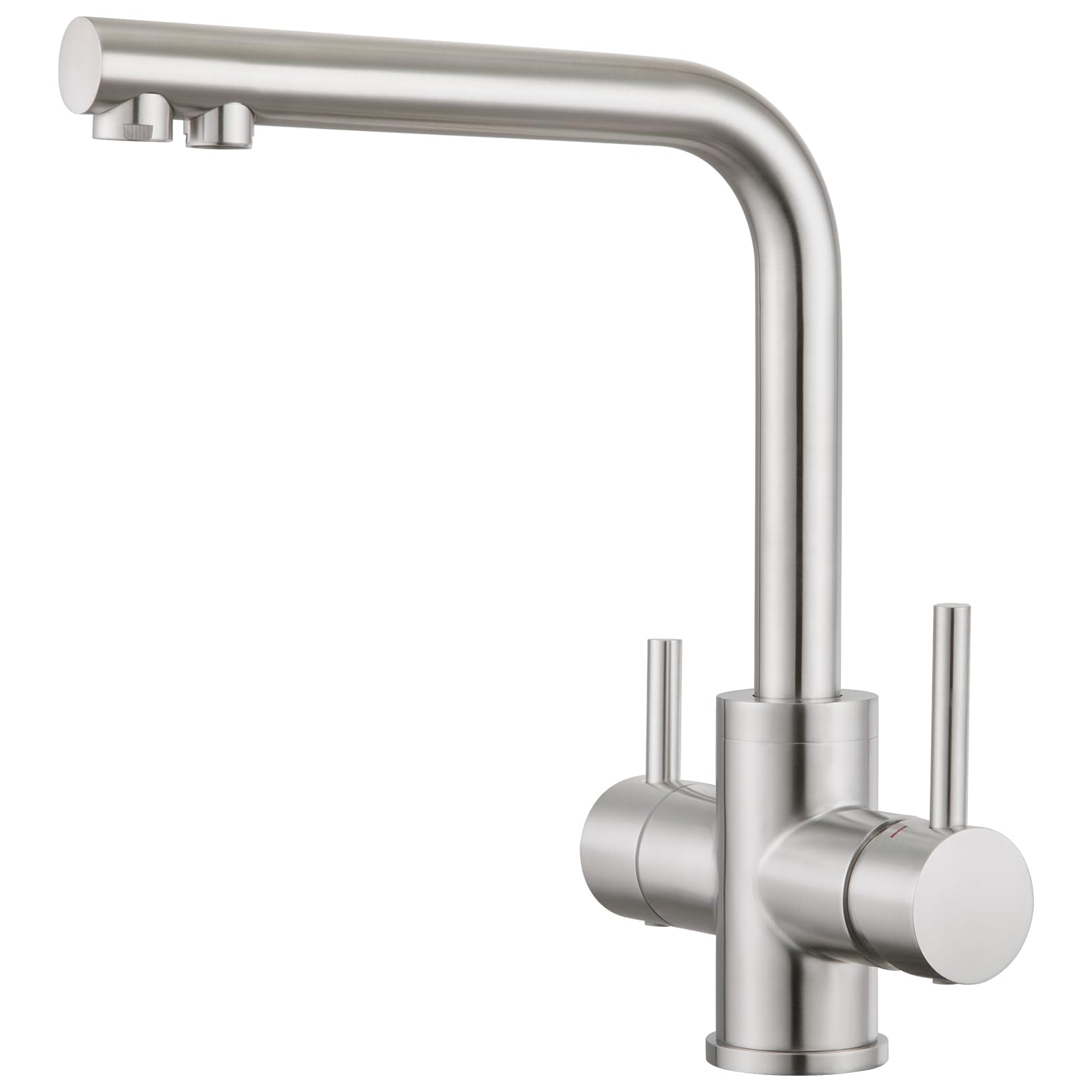 CREA 3 Way Kitchen Tap, 360° Swivel Three Way Tap, 3 in 1 Kitchen Sink Tap, Triflow Kitchen Tap with 2 Handles, Stainless Steel