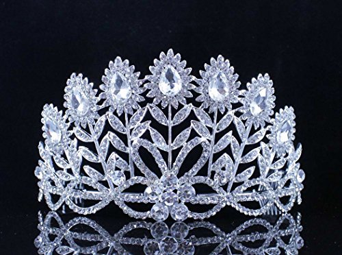 Janefashions Flowers Clear Austrian Crystal Rhinestone Tiara Crown Bridal Prom Pageant T11887