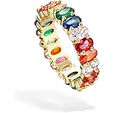 Michooyel Eternity Rainbow Ring Band Ring for Women 18K Gold Plated Oval Multicolor Cubic Zirconia Eternity Ring