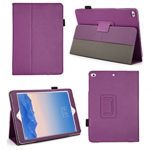 Bear Motion for New iPad 2017 and iPad Air 1 - Genuine Cowhide Leather Case with Hand Strap, Built-in Stand and Auto Wake/Sleep Function for Apple iPad Air 1 - Purple
