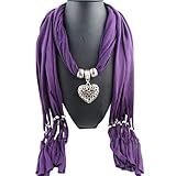 Creazy Women Winter Heart Gemstone Necklace Scarf Lady Tassel Warm Scarves