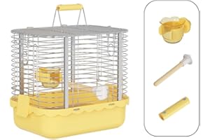 YOOSO WING Bird Carrier Travel Cage, Durable Portable Stainless Steel Birdcage with Bird Perch & Feeding Bowl for Parrots Canaries Budgies Lovebirds Conures Cockatiels (Small Yellow)