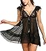 Avidlove Women Sexy Babydoll Two Pieces Nightwear Mesh Lace Lingerie Set Black XL