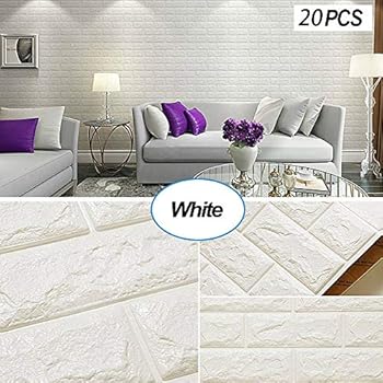 Masione 20Packs 3D Self-Adhesive Wall Panels Faux Foam Bricks Wallpaper for TV Walls/Sofa Background Wall Decor White 116.26 sq.ft