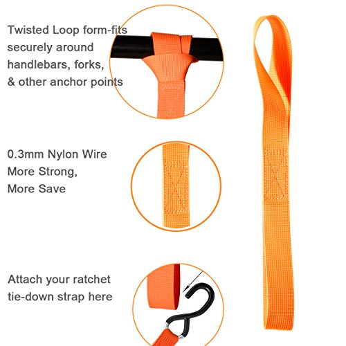 DAOKI Each 4-Pack 12-Inch + 18-Inch Soft Loops Motorcycle Tie Down Straps. 1200 lbs Load / 2289 Break Strength Silky Premium Tiedowns Pamper Chrome, Fit where Ratchet Straps wont. 8-Pack - Thumbnail 2