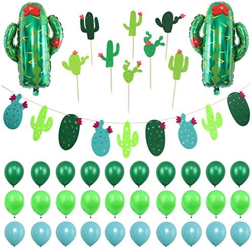 Simla Decor Cactus Party Decorations Set - Cactus Foil Balloons Baby Shower Cactus Felt Bunting Banners Garland Succulent Cactus Cupcake Toppers