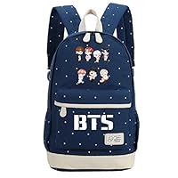 JUSTGOGO Korean Casual Backpack Daypack Laptop Bag College Bag Book Bag School Bag (Dark Blue 2)