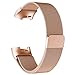 POY Metal Replacement Bands Compatible for Fitbit Charge 3 and Charge 3 SE Fitness Activity Tracker, Milanese Loop Stainless Steel Bracelet Strap with Unique Magnet Lock for Women Men, Small Rose Gold