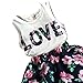 Jastore Girls Letter Love Flower Clothing Sets Top+Short Skirt Kids Clothes (6-7T)