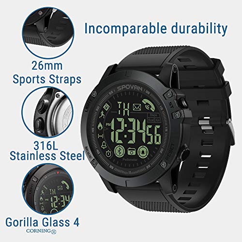 Choosebuy Bluetooth Smart Watch, LCD Screen IP67 Waterproof Sports Outdoor Smart Wristwatch /12-month Standby All-Weather/Pedometer/Remote Camera Smart Bracelet for Men Women Elderly Kids (Black)