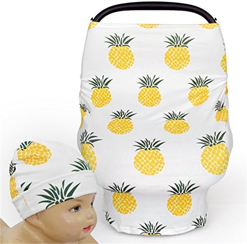 Baby Car Seat 5 in 1 Canopy Cover Nursing &amp; Breadfeeding Cover Breathable Multi -Use Stretchy Stroller Cover Protectors Floral Lemon For Boys Girls With Baby Hat