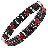 Red Carbon Fiber Titanium Magnetic 4 Element Bracelet Double Strength Adjusting Tool and Gift Box Included By Willis Judd