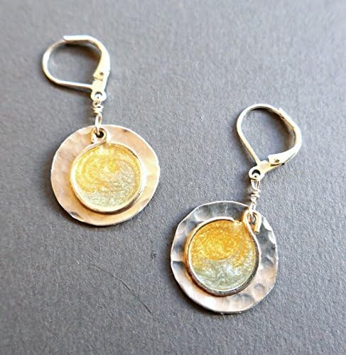 large aluminum silver/gold resin earrings with lever back
