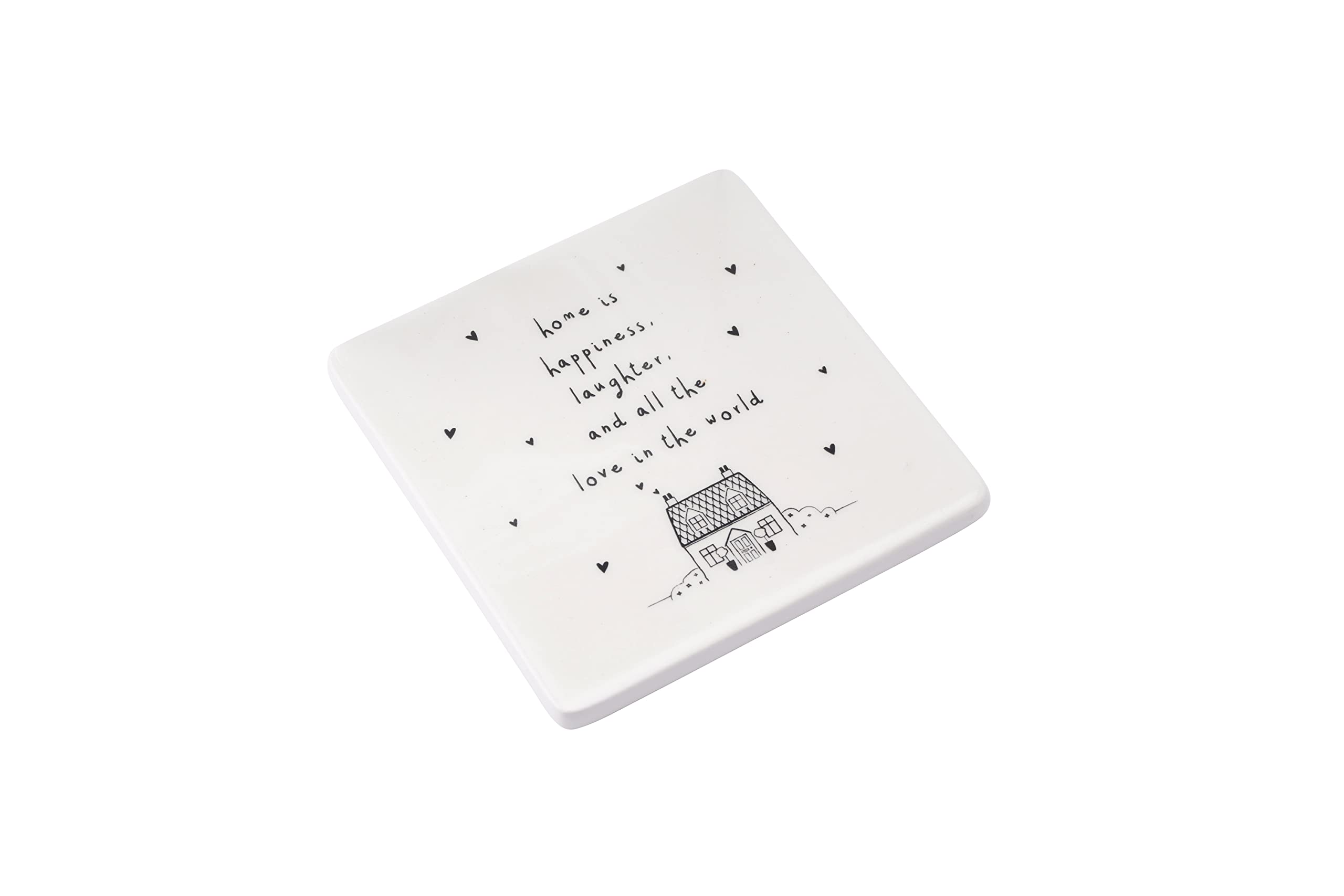 CGB Giftware | Ceramic Slogan White Coasters | ‘Home Is Happiness, Laughter, and All The Love In World’ | Kitchen Lounge Bedside Table | Protective Base | Send With Love Range | GB06543