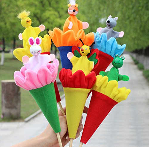 Pop Up Cone Puppets, 6 Pcs Cute Cartoon Animals Pop Up Puppets Telescopic Stick Rods Doll Hide and Seek Parent-child Toys Educational Toy