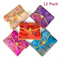 STUDYY 12 Pack Jewelry Silk Purse Pouch Brocade Coin Purse Zipper Jewelry Pouch Gift Bags, Multiple Colors, 3.1×2.4 Inch