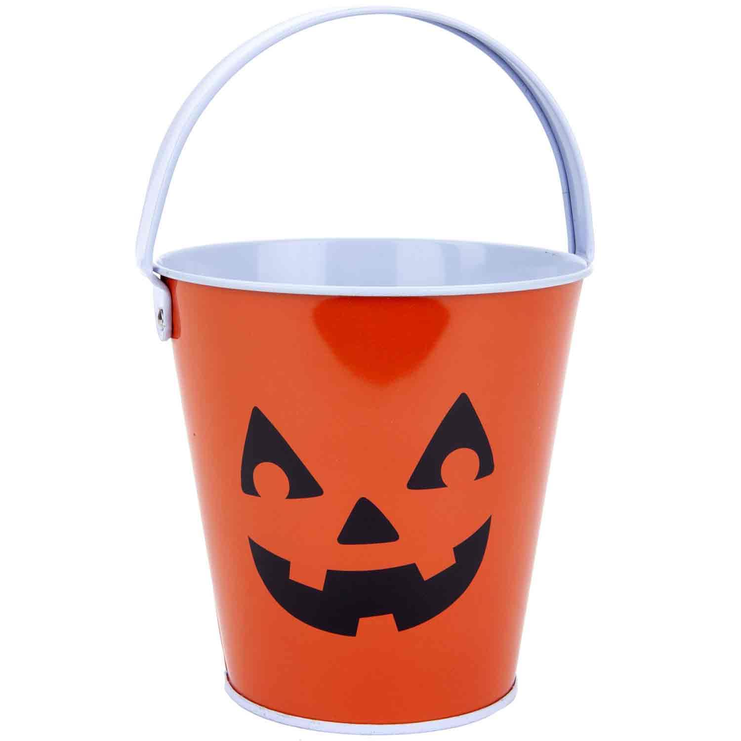 VFM - Halloween Sweets Bucket Trick Or Treat Tin Halloween Candy Bucket, Pumpkin Design