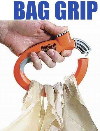 NEW One Trip Grip that makes carrying items comfortable & easy. It locks all bags together on a Single Handle. This can be used for Multiple Uses I.E. Buckets, Dry Cleaning, and Shopping Bags etc. The perfect answer to high Volume shopping & Bag carry needs!