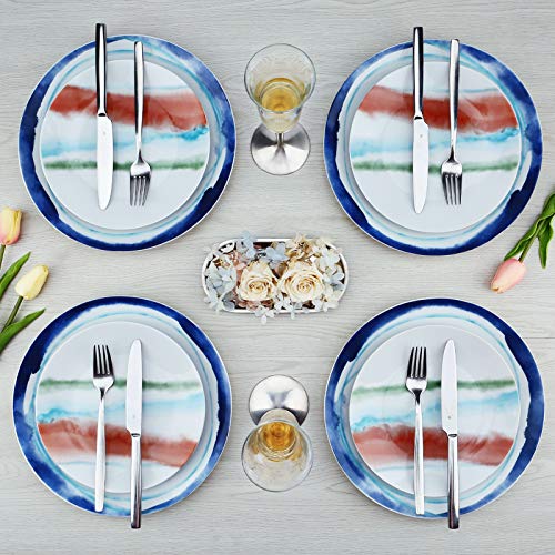 ZYAN 16 Piece Round Dinnerware Sets, White Fusion Stoneware Dish Sets