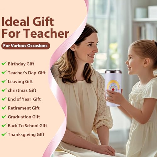 COSBERY Thank You Teacher Gifts for Women, 20Oz Stainless Steel Teacher Travel Mug with Lid and Straw, Best End of the Year/Christmas/Birthday/Leaving Gifts from Students/Parents