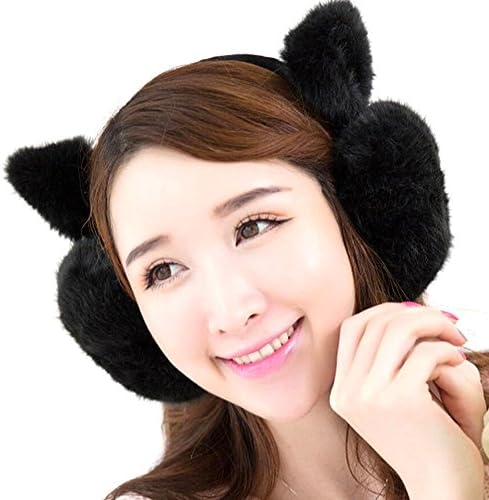 GomyWell Women Girls Winter Fleece Cat Earmuffs Cute Outdoor Ear Warmers Black