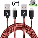 ONSON iPhone Cable,2Pack 6FT Nylon Braided Cord Lightning Cable Certified to USB Charging Charger for iPhone 7/7 Plus/6/6 Plus/6S/6S Plus,SE/5S/5,iPad,iPod Nano 7 (Black Red,6FT)