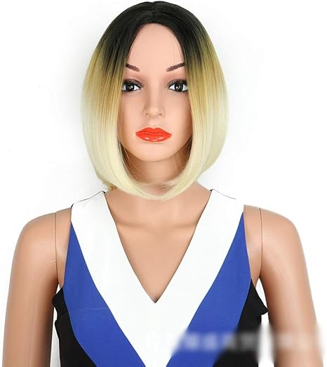 Amazon Co Jp ウィッグ ヘアピース ナチュラル ブラウンボブウィッグミドルショートストレート人工毛ウィッグダークルーツグラデーションカラーヘア用女性 日常使用 色 Blonde ホーム キッチン