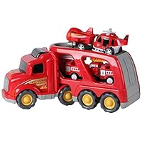 Build Me Fire Truck Rescue and Emergency Transport Vehicle with Helicopter, Airplane and 2 Fire Engines - Lights Up, Plays Music, Makes Sounds. - Firetrucks Toys for Kids 3+