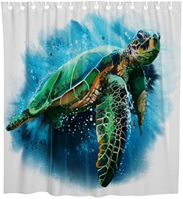 Amazon Com Decoration Bathroom Shower Curtain Set Art Blue Sea Turtle Printing Polyester Fabric Shower Curtains Extra Long Bath Decorations Bathroom Decor Sets With Hooks 72 W X 72 H Kitchen Dining
