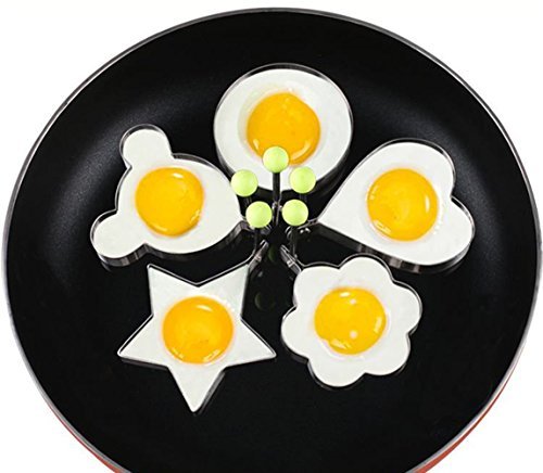 Kuke kitchen 5 different Shape Stainless Steel Fried Egg MoldsNon,stick Ring Molds for Making Cakes, Pancakes, Meatloaf, Biscuits, Different Shapes Great Kitchen Tool (5) - Thumbnail 5