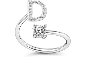 FUTIMELY Initial Letter Ring Alphabet Ring A-Z Silver Crystal Open Adjustable Personalized Initial Ring for Women Teen Girls