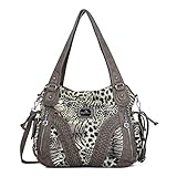 Angelkiss Women Top Handle Satchel Handbags Shoulder Bag Messenger Tote Washed Leather Purses Bag … (Brown-Leopard)