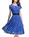 OUGES Women's Crew Neck Short Sleeve Pleated Lace Dress