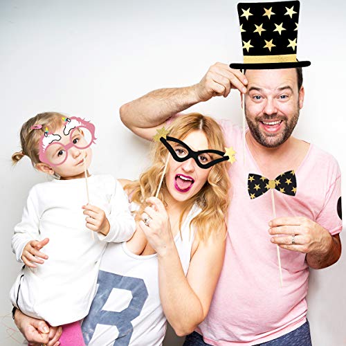 image for Unomor Birthday Photo Booth Props, Bronzing Rose Gold and Black Funny 