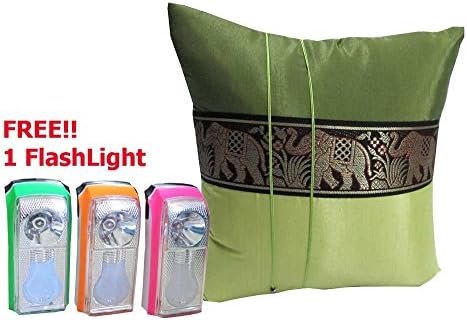 Honest Bee Presents. One Big Elephant Stripe Throw Cushion Cover/Pillow Case Thai Silk for Decorative Sofa, Car and Living Room Size 16 X 16 InchesFREE 1 Flash Light