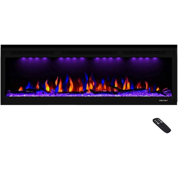 Masarflame Luxurious 50 Electric Fireplace, Wall Mountedu0026in Wall Recessed  Fireplace Heater, Adjustable Flame Color u0026 Top Light, Remoteu0026Touch Control  with Timeru0026Thermostat, Log u0026 Crystal Set : Amazon.ca: Tools u0026 Home  Improvement