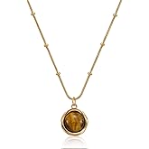 Bmpzery Tiger Eye Necklace for Women,18k Gold Plated Protection Necklace with Brown Crystal Stone Pendant,Dainty Tigers Eye Pendant Retro Jewelry,Vintage Necklaces for Women Birthday Gifts