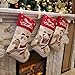 WEWILL Lovely Christmas Stockings Set of 3 Santa, Snowman, Reindeer, Xmas Character 3D Plush Linen Hanging Tag Knit Border Xmas for Kids Family